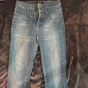 High waist dark denim skinny jeans